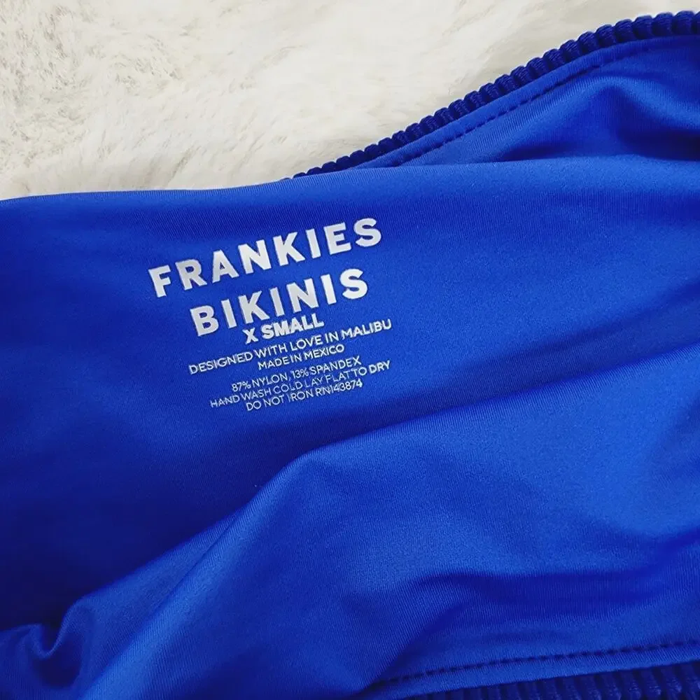 Frankie’s Bikinis Jenna High Waisted Bikini Bottom Cerulean Blue Ribbed Size XS